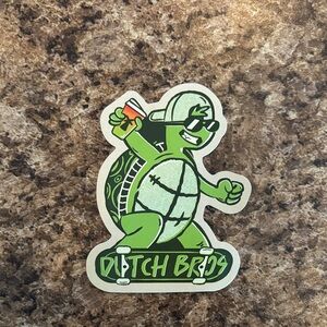Dutch Bros Green Turtle Sticker with Skateboard